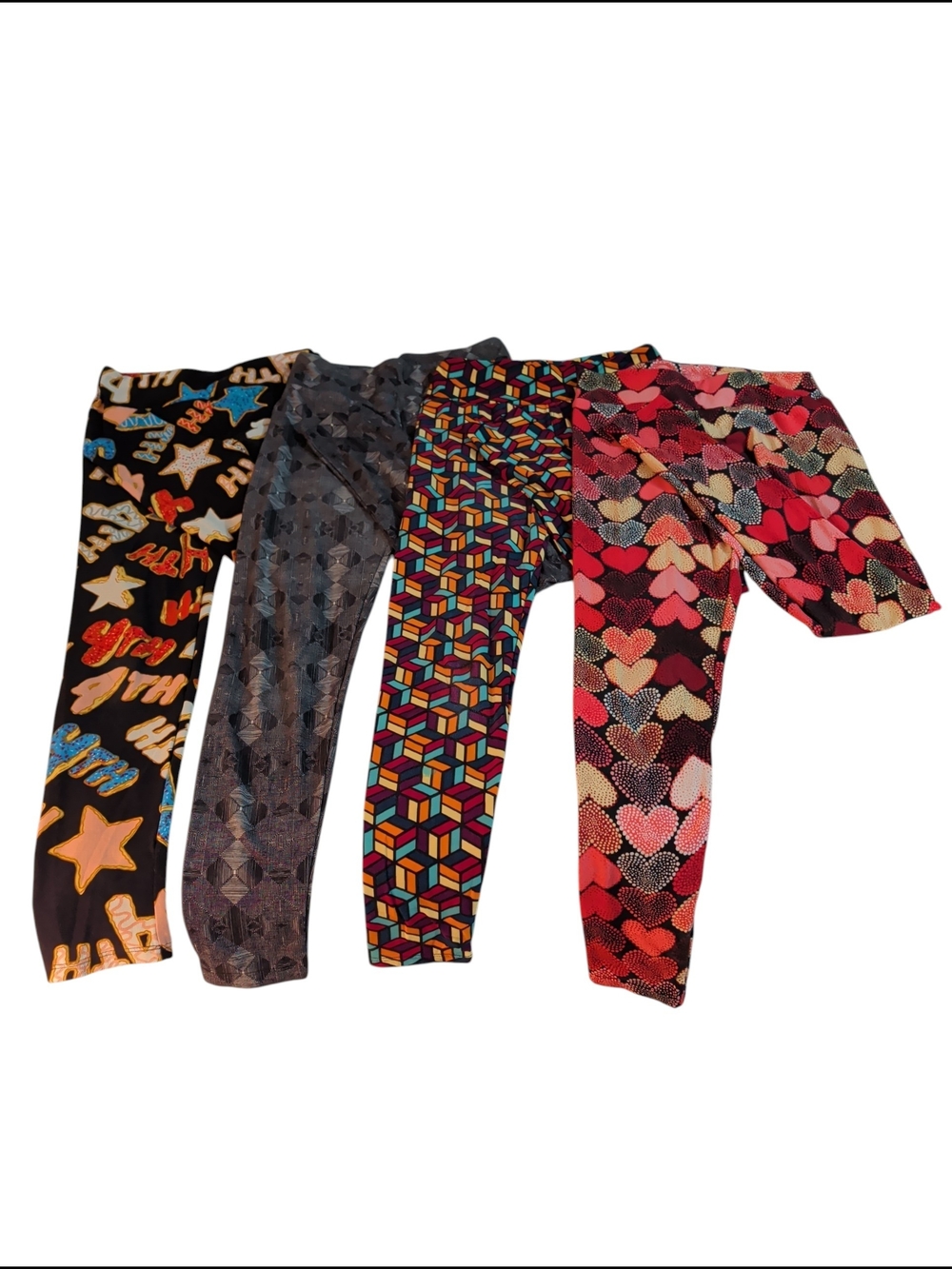 Lularoe - 4 Pairs Of Colorful Printed Leggings Set - Hearts, Geometric, Stars